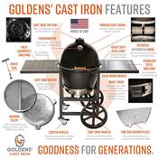 Goldens' Cast Iron Kamado and Cart with Trex Composite Shelving