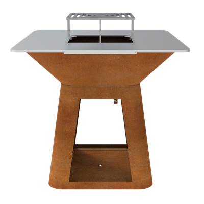 Brasero Ø100cm acier corten avec plancha carrée