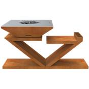 Brasero Double Z en acier corten avec plancha carrée 90x90cm