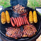 Goldens' Cast Iron Kamado and Cart with Trex Composite Shelving