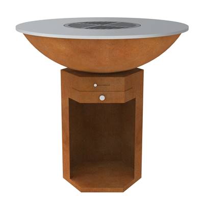 Brasero Ø100cm acier Corten avec socle octogonal